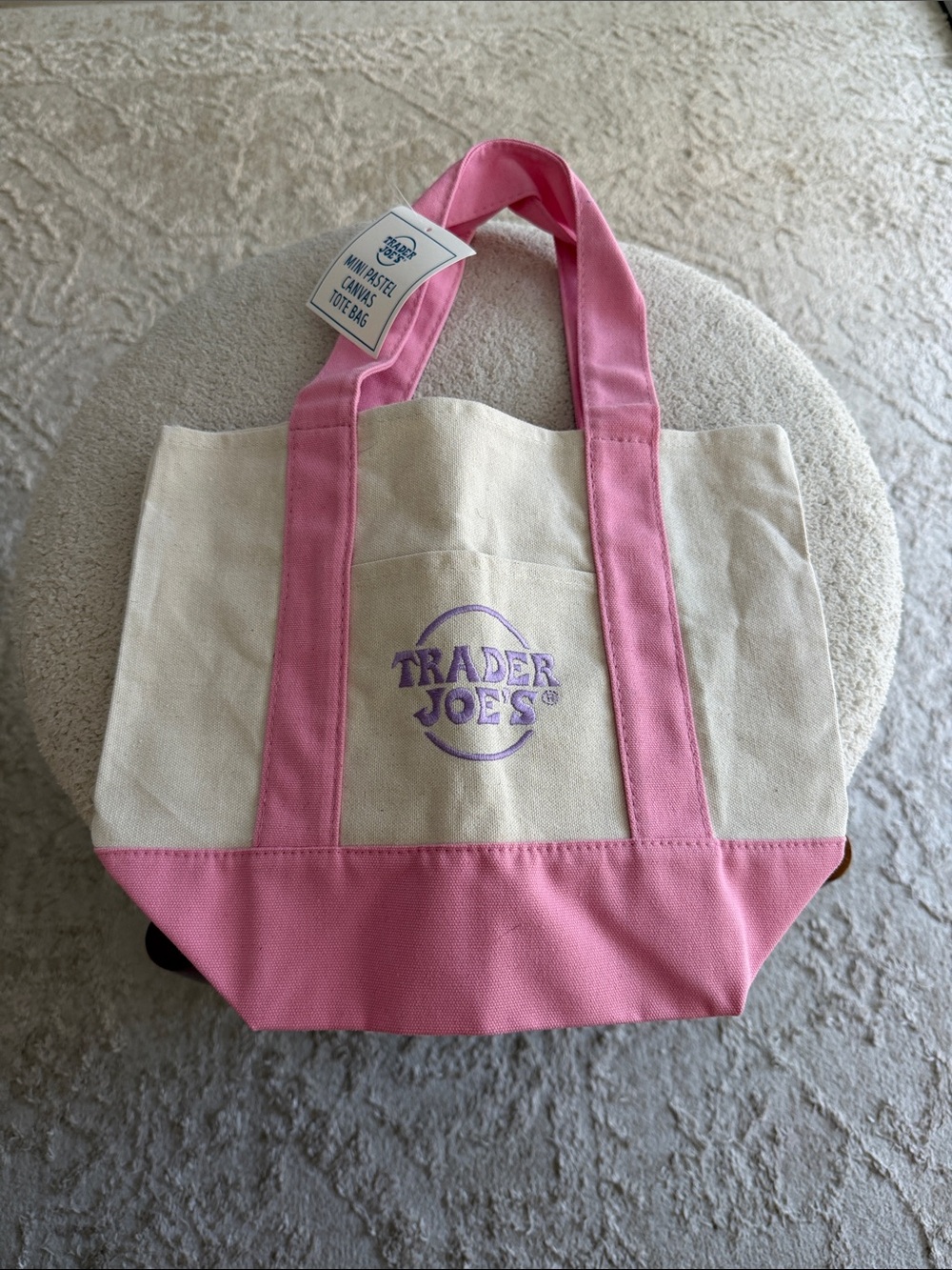 Trader Joe's Pink and Cream Canvas Tote Bag